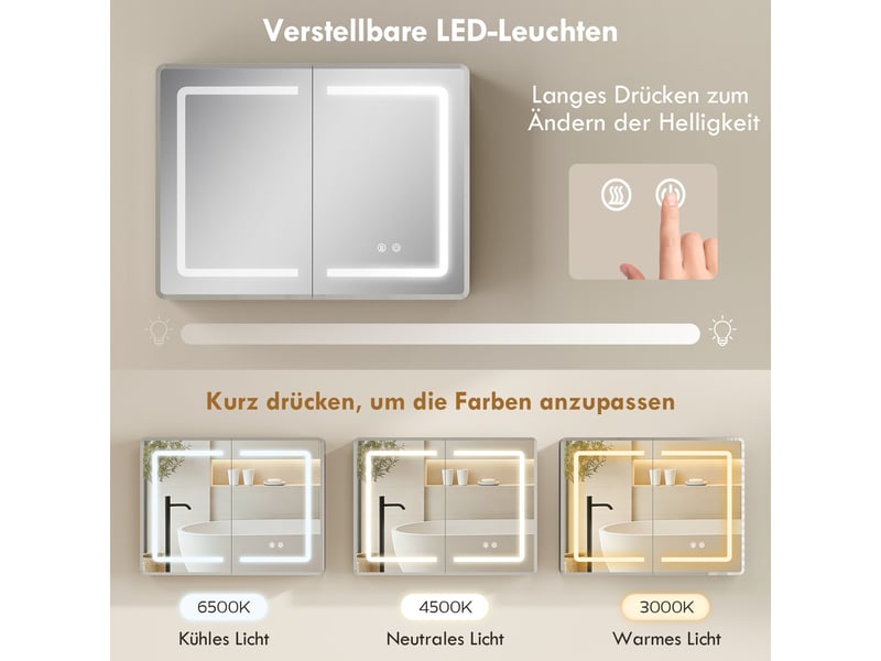 Armoire de toilette led avec miroir anti-buée en aluminium 80 x 13,5 x 60 cm  - Conforama E