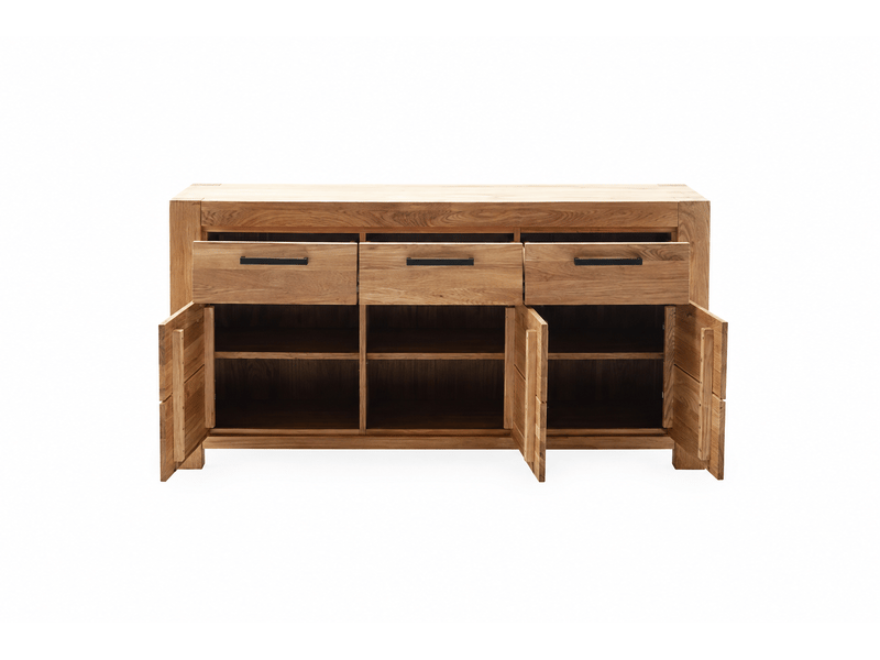 Buffet commode 3 portes 3 tiroirs coloris chêne naturel - longueur 172 × profondeur 40 × hauteur 85 cm - Conforama C