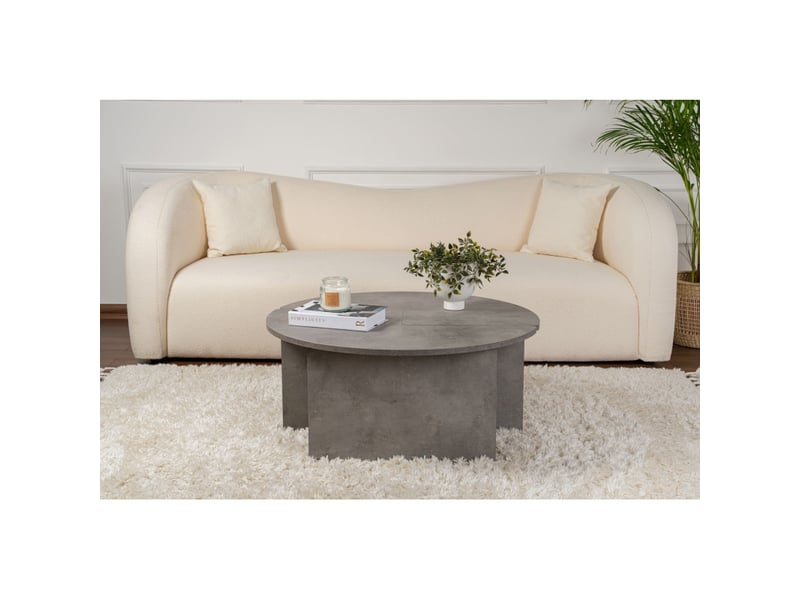  Table basse ronde en bois mdf mélaminé gris béton ø90 x 41 cm  - Conforama E