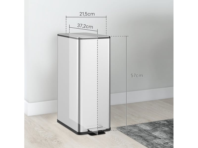  Poubelle à pédale 20 l 21,5x37,2x57 cm avec couvercle et seau intérieur argent  - Conforama C