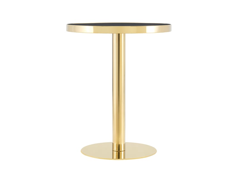  Table d'appoint ronde 59,5 x 73,5 cm noire et dorée, plateau mdf effet marbre  - Conforama A