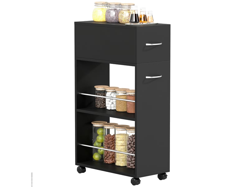  Desserte de cuisine à roulettes avec 1 tiroir et 2 étagères noir 50 x 25 x 85 cm  - Conforama A