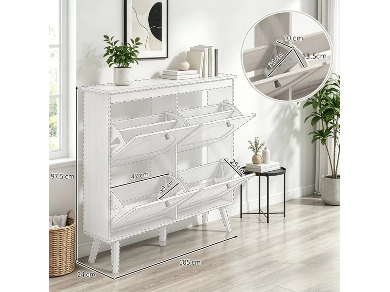  Meuble à chaussures compact à 4 abattants, 105 x 24 x 97,5 cm, coloris naturel  - Conforama C