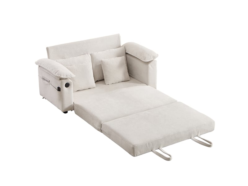  Fauteuil de détente avec coussin de tête et lombaire, design moderne en chenille blanche  - Conforama A