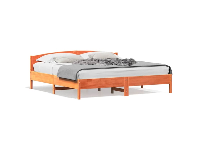  Lit double- lit adulte -  cadre de lit sans matelas  marron 200x200cm bois pin massif  - Conforama A