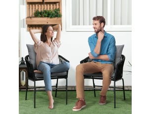Lot de 2 fauteuils de jardin noirs en métal avec coussins, style bohème, confort pour terrasse et balcon