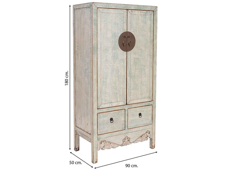  Armoire en bois bleu et blanc 90x50x180h cm  - Conforama C