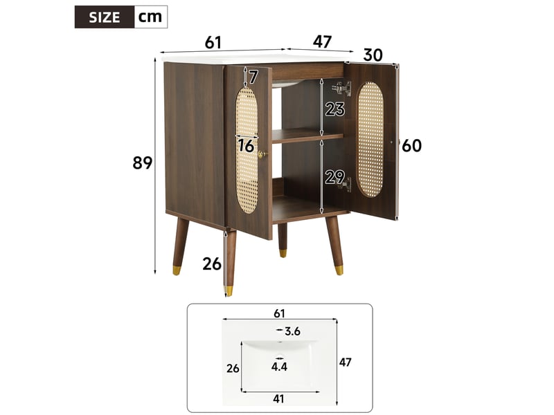 Meuble sous vasque 61x47x89 cm en mdf finition noyer avec vasque en céramique - Conforama C