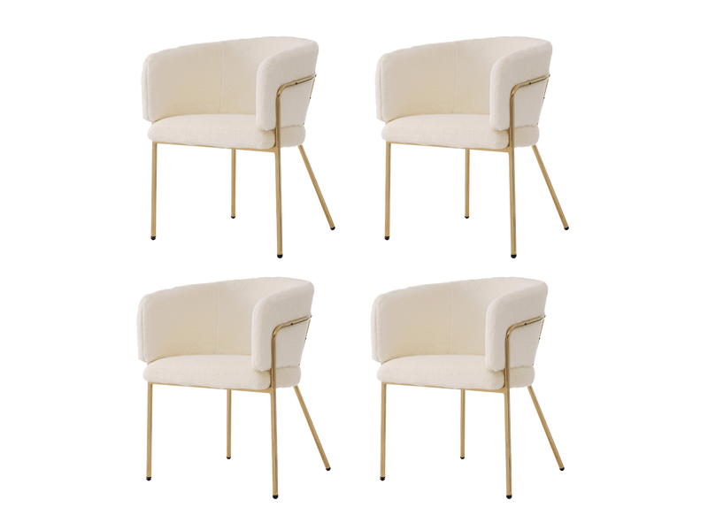  Lot de 4 chaises de salle à manger en fourrure synthétique blanche, pieds en métal  - Conforama A
