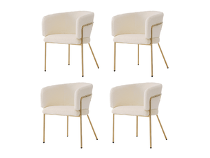 Lot de 4 chaises de salle à manger en fourrure synthétique blanche, pieds en métal