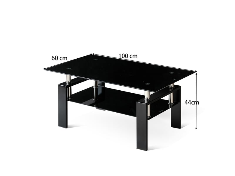  Table basse en verre trempé noir, noir, 100x60x44 cm, verre + métal, design moderne, rangement pratique  - Conforama R