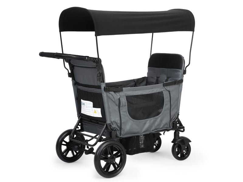  Poussette double pliable 124 x 61 x 121 cm gris foncé en acier et tissu, siège convertible en lit pour 2 enfants  - Conforama A