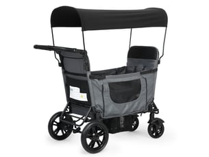 Poussette double pliable 124 x 61 x 121 cm gris foncé en acier et tissu, siège convertible en lit pour 2 enfants