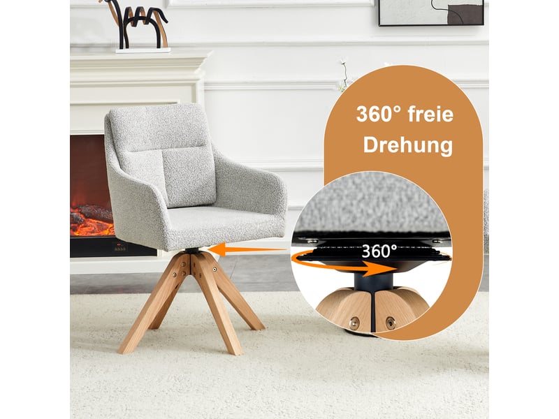  Lot de 2 chaises de salle à manger pivotantes,45x43x87 cm,velours,gris clair  - Conforama E
