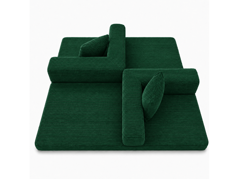  Canapé convertible de sol 2 places pliable avec accoudoirs rabattables en velours côtelé vert foncé  - Conforama A