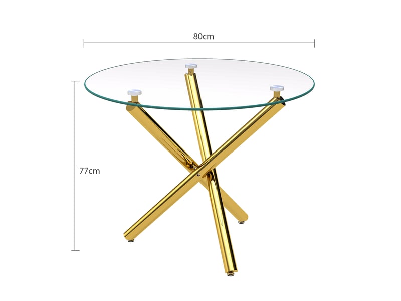  Table 2 à 4 personnes, plateau en verre trempé et métal doré  - Conforama E