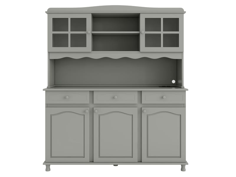  Buffet de cuisine avec 5 portes 3 tiroirs, led, prises et usb, meubles de rangement 135x40x185 cm, gris-vert  - Conforama E