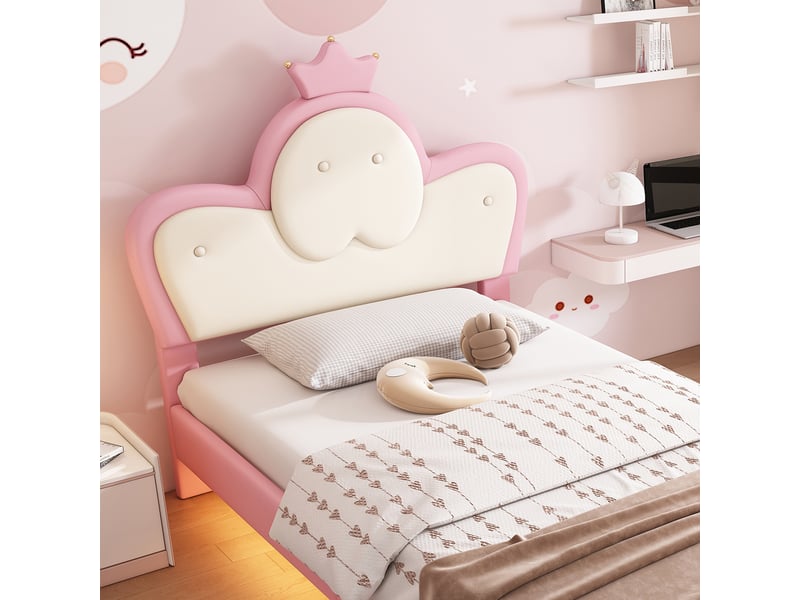  Lit enfant en pu rose et blanc 90 x 200 cm  - Conforama D