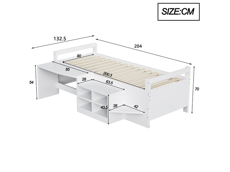  Lit enfant multifonction 90 x 200 cm avec bureau, rangements et prises usb, blanc  - Conforama C