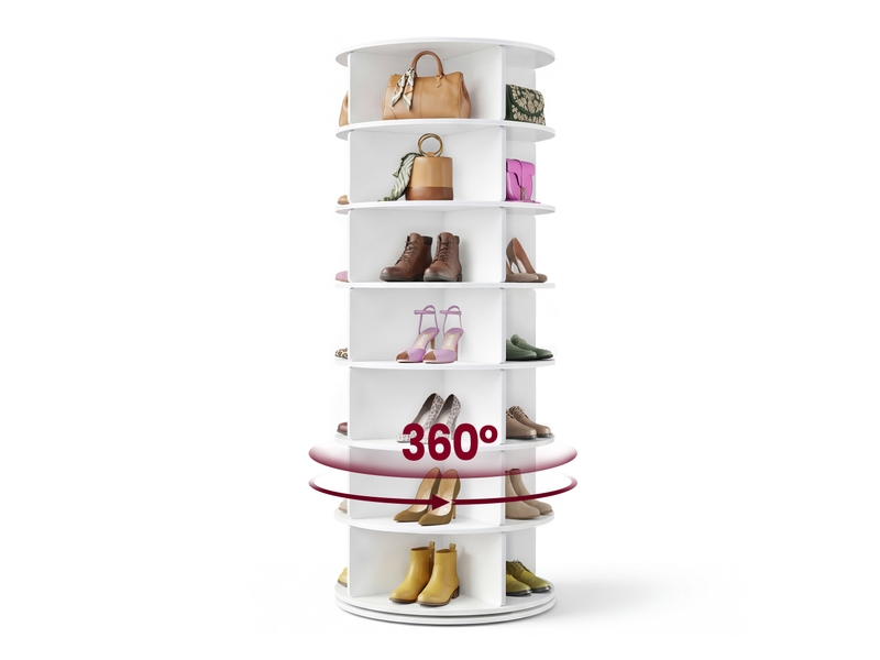  Étagère à chaussures rotative en pvc à 7 niveaux pour 28 paires, tour de rangement, 60 x 60 x 162 cm, blanc  - Conforama A