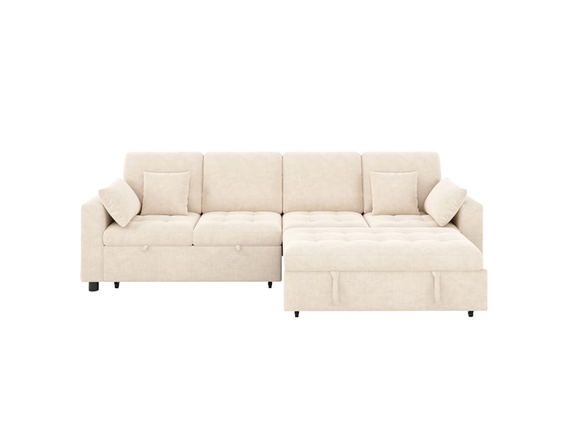 Canapé-lit 4 places 262.5x140x89 cm avec led et usb, dossier réglable, tissu couleur beige, design moderne - Conforama E