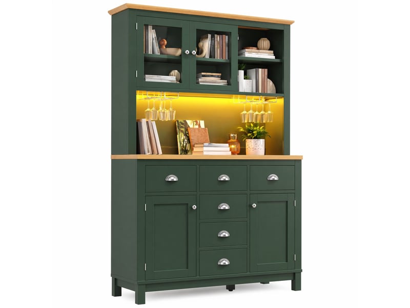  Buffet haut modenvie style campagne 104 x 40 x 180 cm 4 portes led mdf vert et blanc  - Conforama A