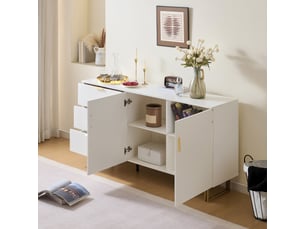 Buffet blanc, 3 tiroirs, 2 portes, rangement, design moderne, structure robuste - mdf et métal - 160x40x81.5cm