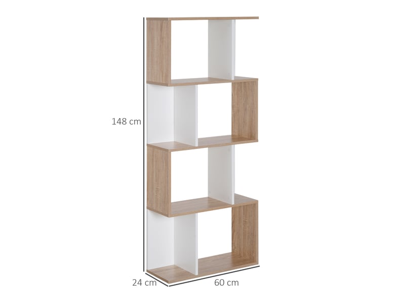  Bibliothèque en forme de s 4 niveaux, bois naturelblanc, 60×24×148 cm  - Conforama E