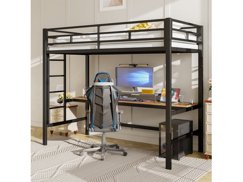  Lit mezzanine enfant 90 x 200 cm noir avec bureau, led, prises usb et type-c  - Conforama C