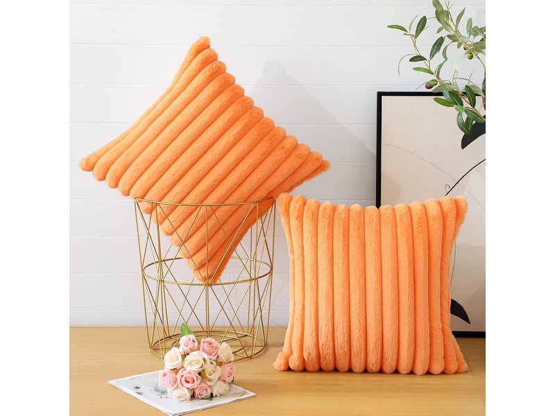  Taie d'oreiller en velours,45 x 45 cm,housse simple face,velours, orange,deux  - Conforama B