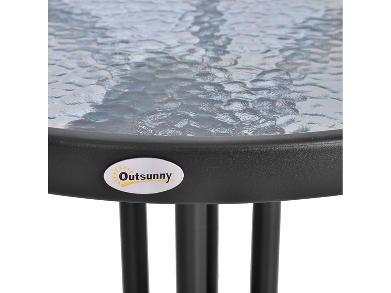  Table de jardin ronde 60 x 60 x 70 cm noire en métal, plateau en verre de sécurité à motif ondulé  - Conforama E