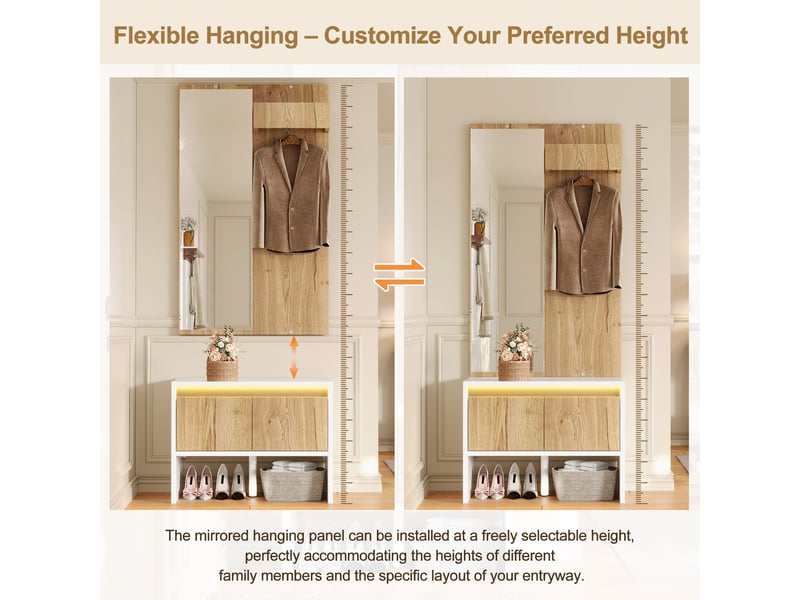  Vestiaire d'entrée avec miroir, banc à chaussures et 2 tiroirs - 60x38x145 cm N657P457058W - Conforama D