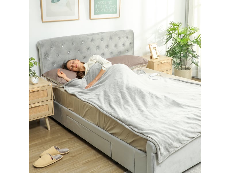  Couverture chauffante, plaid chauffant, 10 niveaux de chauffage, minuterie 10h, lavable en machine, 180x130cm, gris  - Conforama D