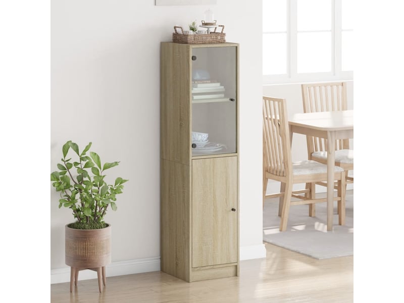  Buffet - bahut - meuble de rangement avec porte en verre chêne sonoma 35x37x142 cm  - Conforama C