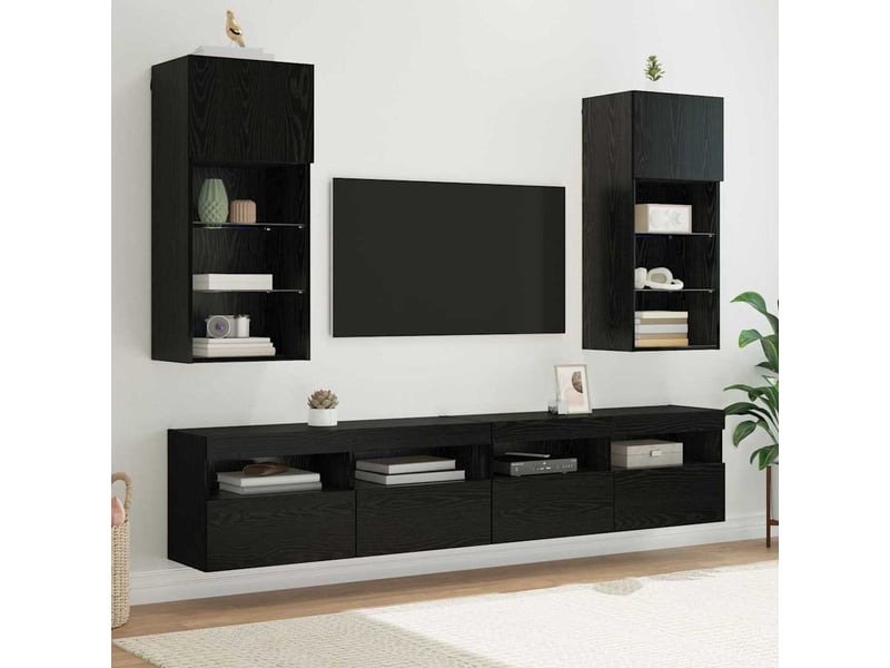  Lot de 2 meuble tv mural, meuble tv suspendu chêne noir bois d'ingénierie shl80886  - Conforama B