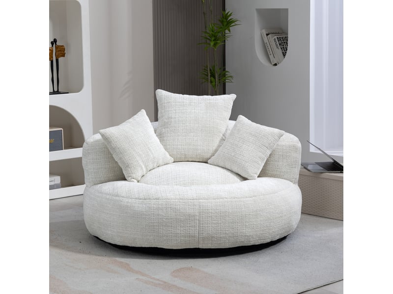  Fauteuil pouf 108x108x52 cm à dossier haut beige  - Conforama C