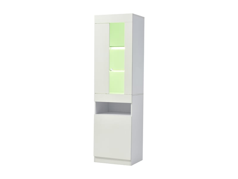  Vitrine buffet haut led avec 2 portes en blanc - meuble de rangement vitrine blanc - Conforama E