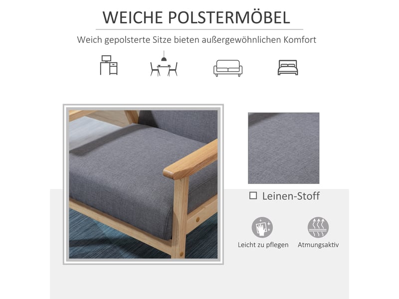  Fauteuil en bois massif et tissu aspect lin gris et naturel 64 x 70 x 72 cm  - Conforama E