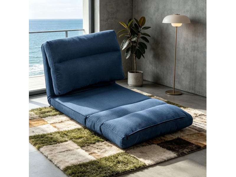 Fauteuil de sol convertible avec dossier réglable 5 positions et couchage d'appoint en polyester bleu foncé - Conforama E