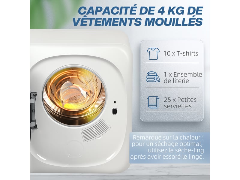  Séchoir linge portable - 800w 60°c max. - 5 modes - installation murale ou à poser - blanc noir  - Conforama D