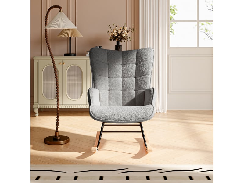  Fauteuil à bascule, fauteuil à bascule avec dossier, fauteuil inclinable avec accoudoirs, fauteuil à bascule, fauteuil rembourré pour salon, chambre, balcon, teddy (gris foncé)  - Conforama D