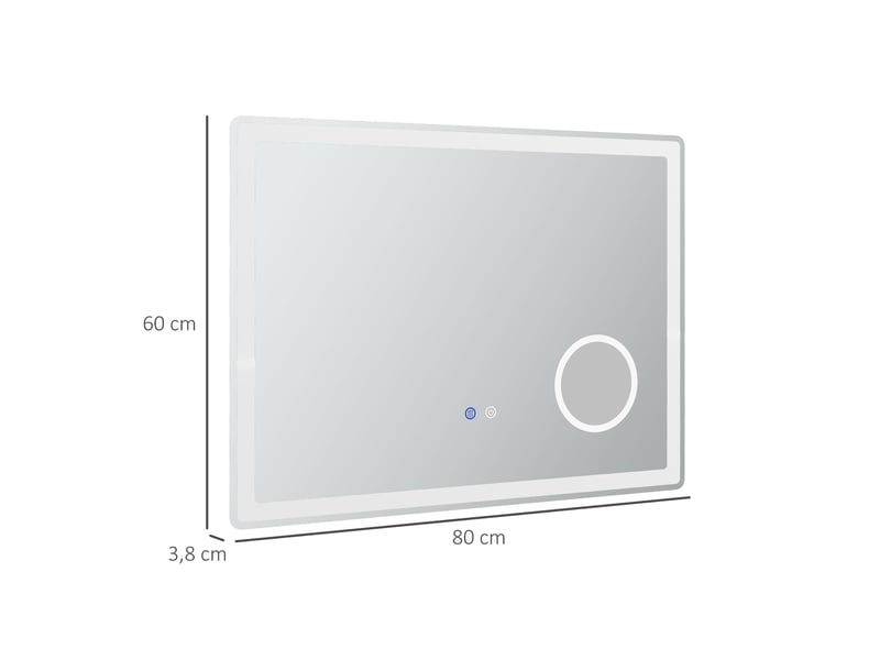  Miroir de salle de bain led kleankin avec grossissement x3 et fonction tactile, 80 x 60 cm, 3 couleurs d'éclairage, antibuée  - Conforama E