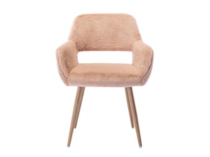Chaise de salle à manger avec accoudoirs - dossier ajouré, pieds métal imitation bois, fausse fourrure - camel