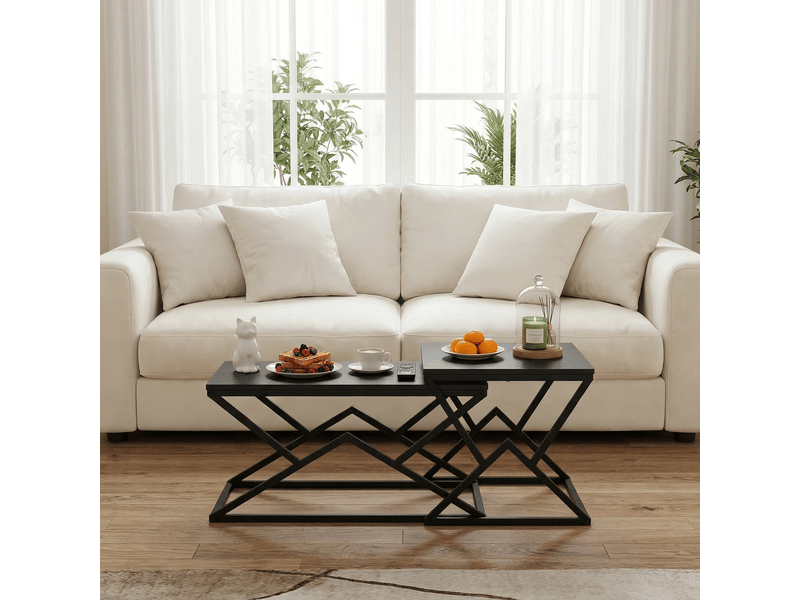  Table basse géométrique moderne noire, plateau bois, structure métal, style industriel  - Conforama B