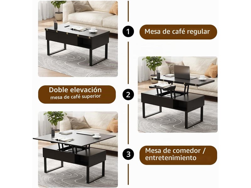  Table basse réglable en hauteur, table de salon multifonctionnelle 3 en 1 avec 2 tiroirs et rangement dissimulé (noir)  - Conforama D