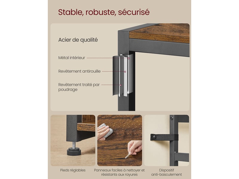 Porte-manteau meuble d’entrée avec étagères à chaussures 32 x 100 x 180 cm étagères réglables compartiments ouverts style industriel pour entrée couloir marron 12_0007072  - Conforama D