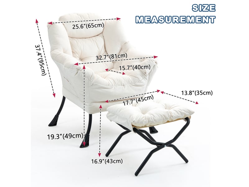  Fauteuil relax modenvie avec repose-pieds pliant et poche latérale 75 x 80 x 85 cm blanc cassé métal  - Conforama C