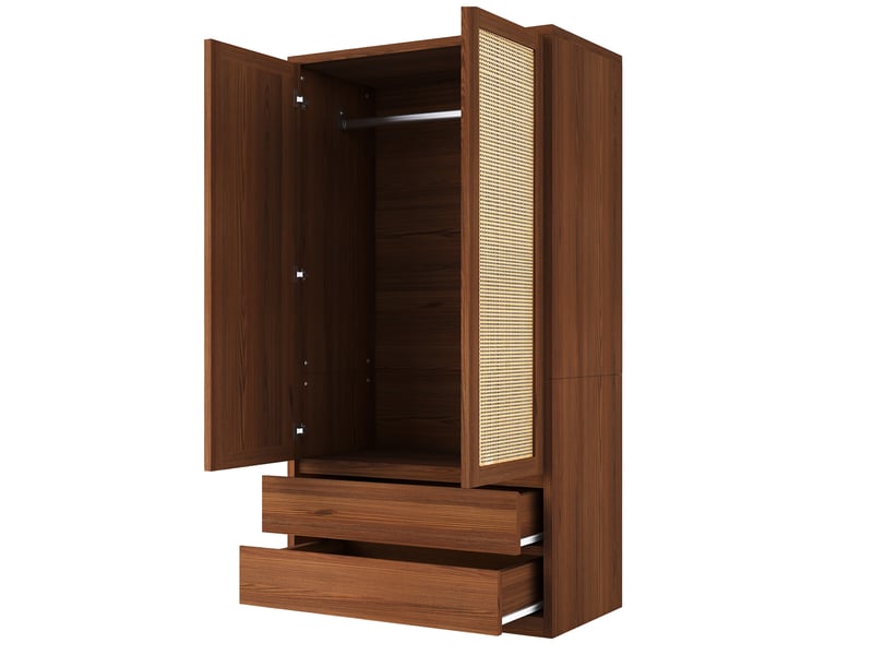  Armoire à deux portes 90 × 50 × 170 cm – avec 2 tiroirs – portes en rotin – naturel  - Conforama R