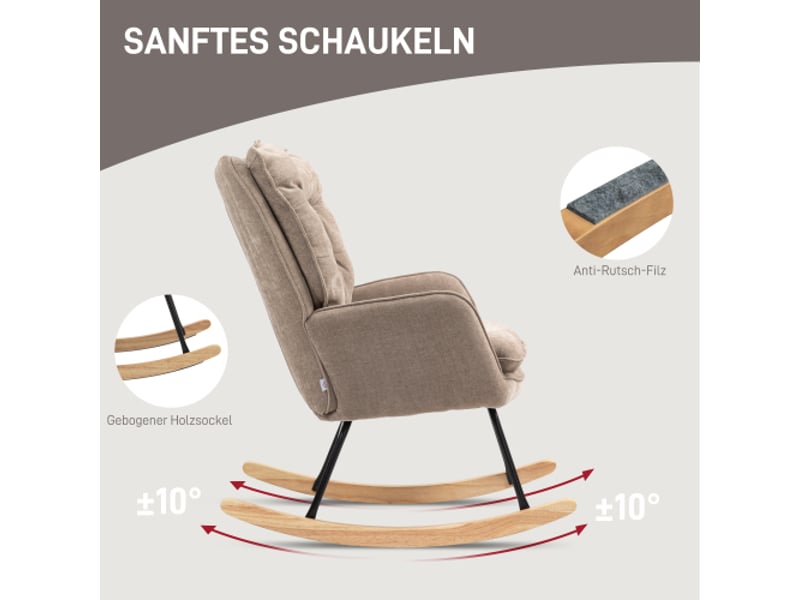  Fauteuil à bascule marron en tissu effet chenille, accoudoirs, charge 120 kg, salon et chambre  - Conforama D