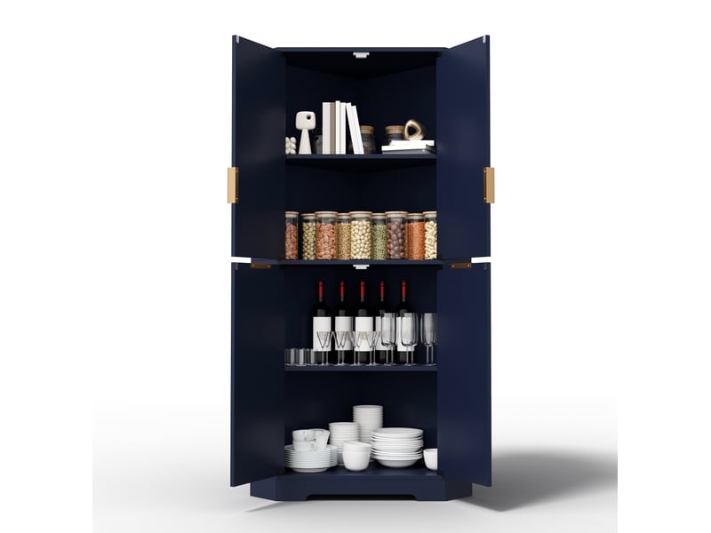  Armoire d'angle 60x60x172 cm 4 portes tablettes réglables mdf bleue  - Conforama A